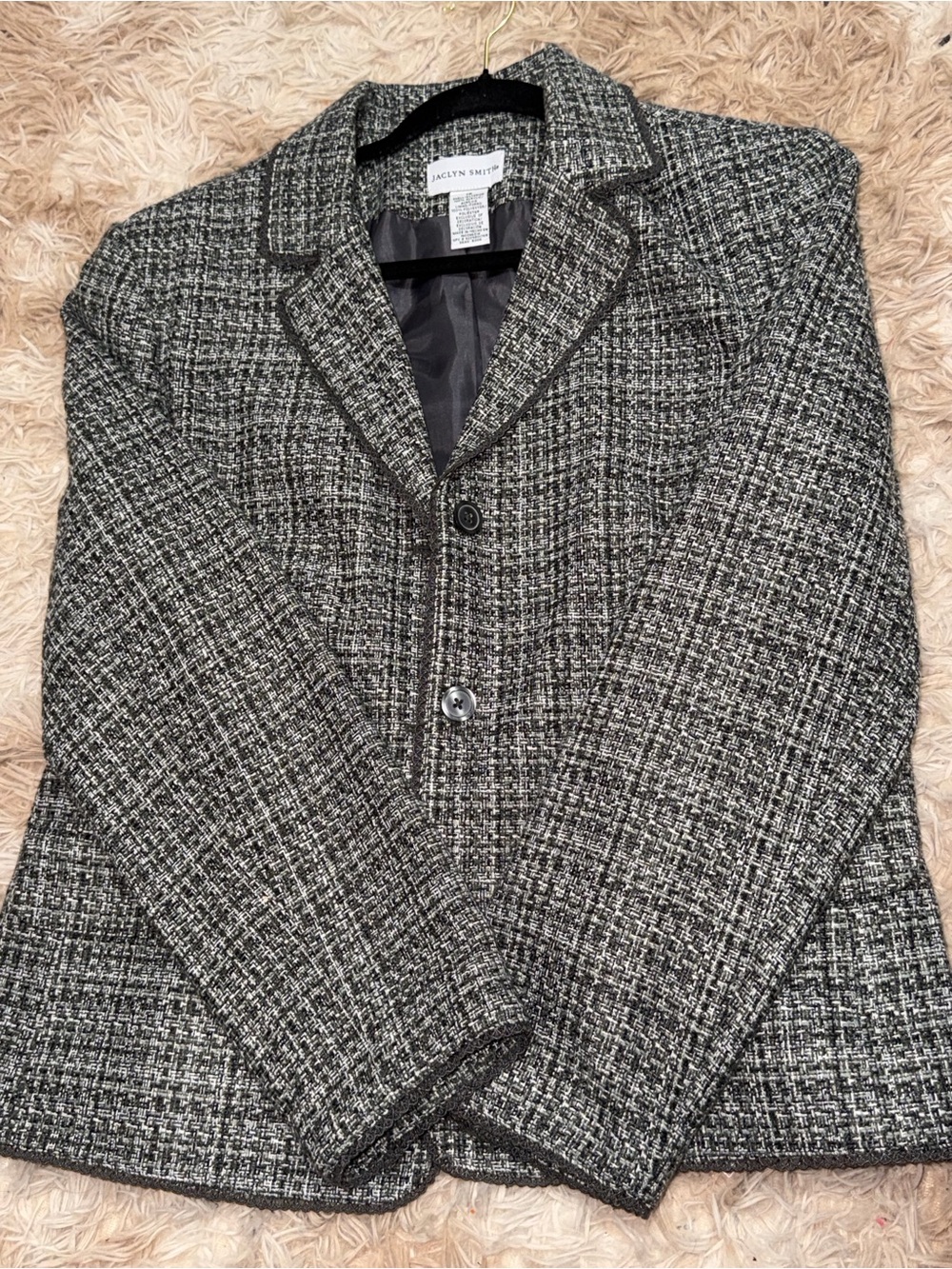 Jaclyn Smith Black and White Tweed Jacket with Gray Lining